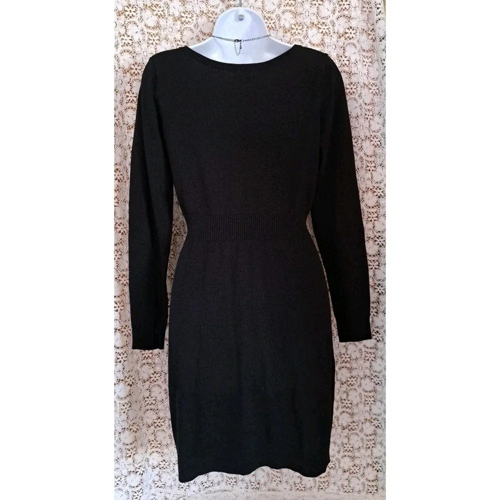 Old Navy Sweater Dress M Black Scoop Neck Ribbed‎ Waist Long Sleeve Cotton Blend